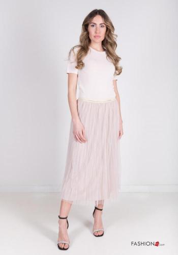 pleated tulle sleeve Longuette Cotton Skirt with elastic