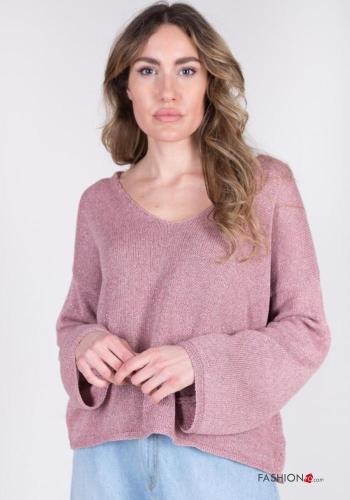 lurex Cotton Sweater with v-neck