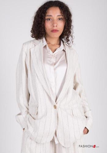 Blazer em Linho às riscas com botões