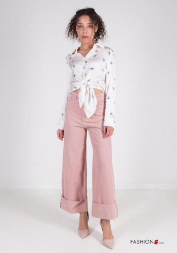 wide leg Cotton Jeans with buttons with pockets - ph 1