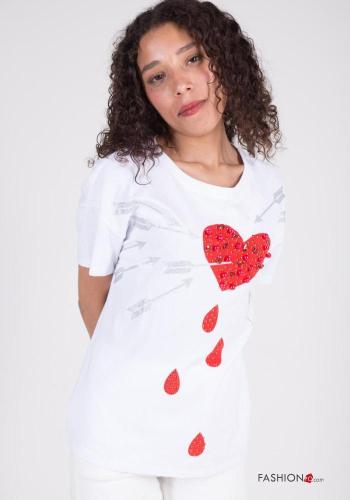 T-shirt de Algodón estampado de corazón
