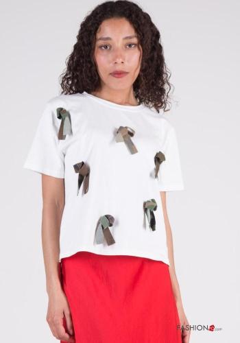 Besticktes Muster T-shirt aus Baumwolle mit Schleife