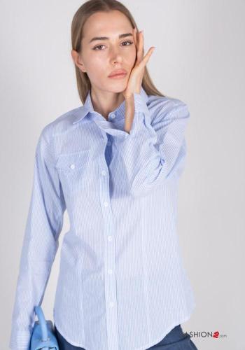 Camisa de Algodón manga larga con cuello a rayas con botones