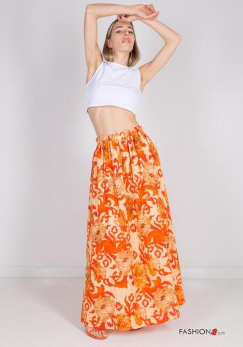 Floral long Cotton Skirt with elastic