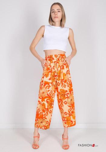 Pantalon en Coton à Imprimé Floral avec poches avec élastique