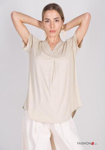 short sleeve Cotton Blouse with v-neck