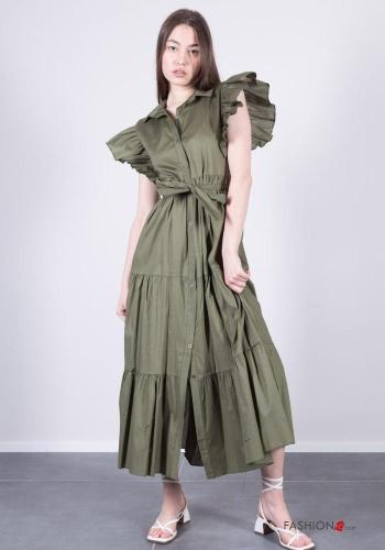 volantärmel mit kragen Blusenkleid aus Baumwolle mit Volants mit stoffgürtel mit Knöpfen - ph 1
