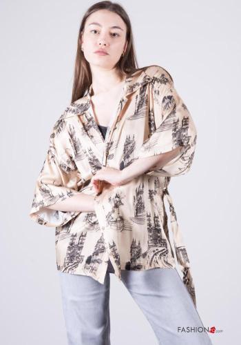 Chaqueta manga larga Estampado lugares y países con cinturón de tela