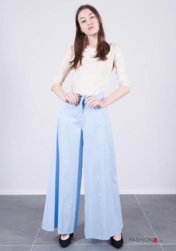 wide leg Cotton Trousers with buttons with zip with pockets