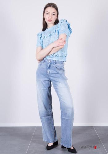 denim wide leg Jeans with buttons with zip with pockets