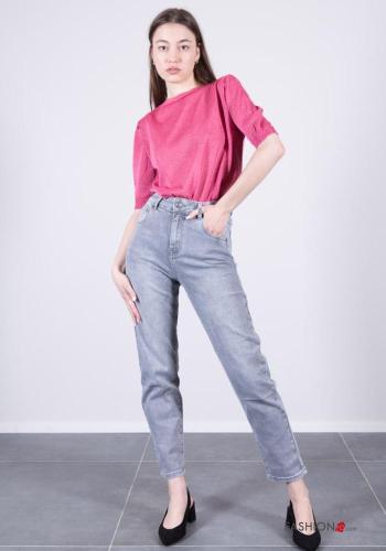 Denim Jeans aus Baumwolle mit Knöpfen mit Reißverschluss mit Taschen - ph 1