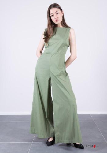 wide leg crew neck sleeveless backless Cotton Jumpsuit with pockets - ph 1
