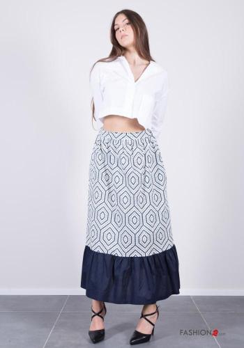 Gonna in Cotone denim lungo Fantasia geometrica con balze con tasche - ph 1