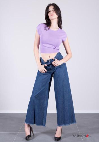 Denim wide leg Jeans aus Baumwolle mit Knöpfen mit Reißverschluss mit Taschen - ph 1