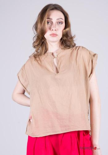 Blusa in Cotone maniche corte con bottoni - ph 1