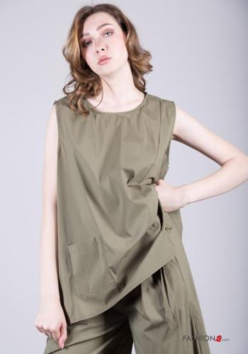 ärmellos maxi Bluse aus Baumwolle mit Taschen - ph 1