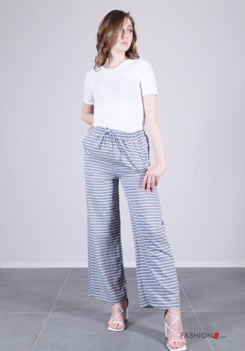 Pantalone in Cotone Fantasia righe con tasche con elastico
