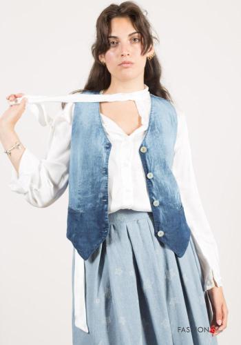 Colete em Algodão denim com botões decote profundo - ph 1