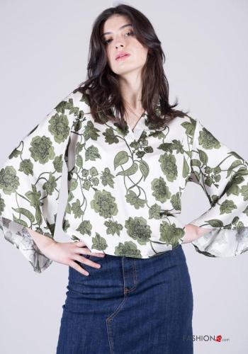 Blumenmuster volantärmel Bluse mit V-Ausschnitt - ph 1