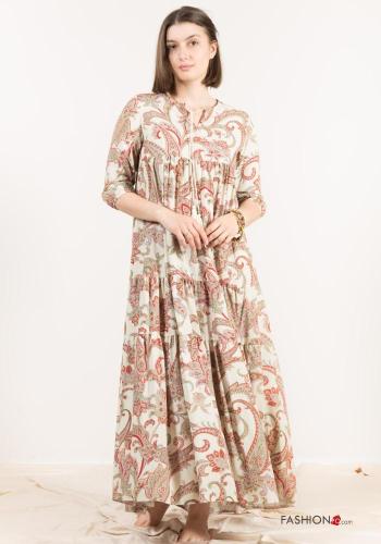 Abito lungo Fantasia paisley con balze maniche a tre quarti - ph 1