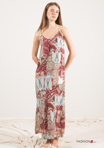 Patterned sleeveless backless long Petticoat with split