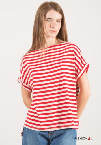 T-shirt in Lino maniche corte Fantasia righe - ph 1