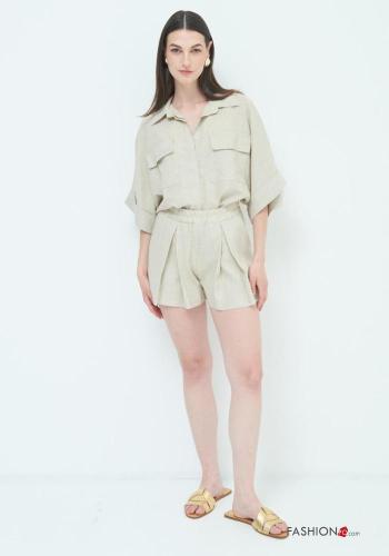 Pantaloncino Short in Lino con tasche con elastico