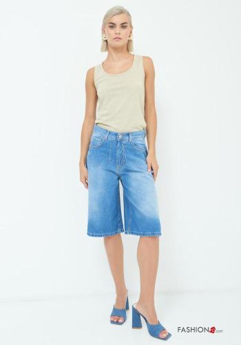 denim knee-length Cotton Bermuda with buttons with zip with pockets - ph 1