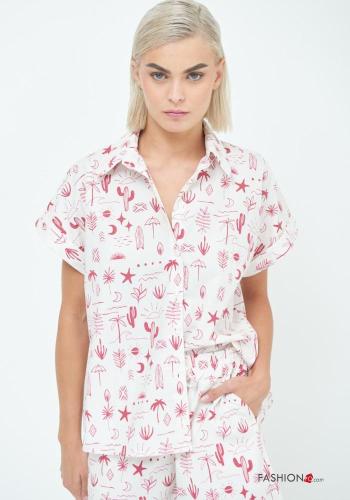 Camicia in Cotone maniche corte con colletto Fantasia stampata con bottoni