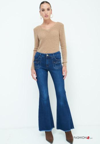 Jeans in Cotone a zampa con tasche con bottoni con zip - ph 1