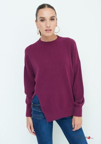 Maglione maniche lunghe girocollo con spacco - ph 1