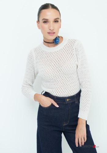 Maglione in Misto Lana maniche lunghe girocollo Fantasia ricamata - ph 1