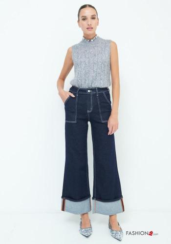 Jeans en Coton en denim à boutons avec fermeture éclair avec poches - ph 1