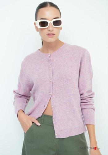 Chaqueta de punto de Mezcla de Cachemira cuello redondo con botones - ph 1