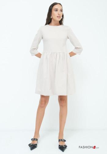 knee-length crew neck Dress 3/4 sleeve