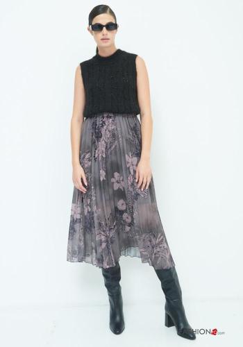 Falda con plisado gasa Estampado Floral con forro con elástico - ph 1