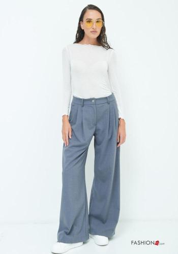 Pantalon wide leg à boutons avec fermeture éclair avec poches - ph 1