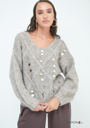 Wool Mix Sweater with sequins with v-neck - ph 1