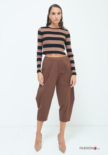 Cotton Cropped Trousers with pockets with elastic - ph 1