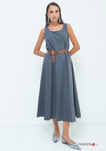 sleeveless crew neck Cotton Dress with belt - ph 1