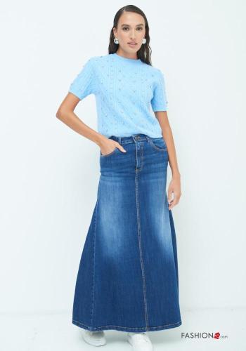 Gonna in Cotone denim lungo con tasche con bottoni con zip - ph 1