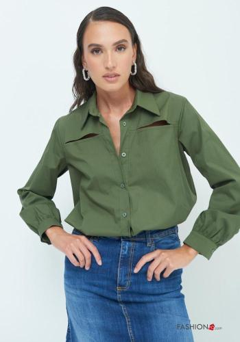 long sleeve with collar Cotton Shirt with buttons with split