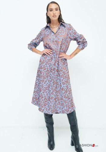 Animal print long sleeve with collar Dress - ph 1