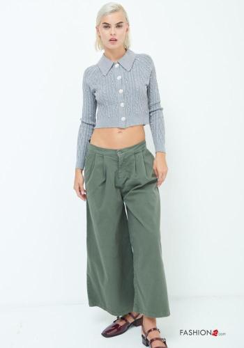 Niedrige Taille wide leg Hose aus Baumwolle mit Taschen