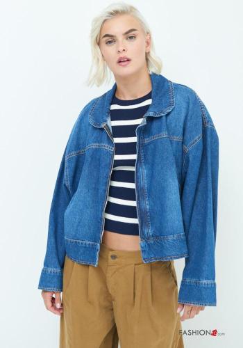Giacca in Cotone con colletto denim maniche lunghe con tasche con zip - ph 1