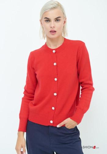 Chaqueta de punto manga larga cuello redondo con botones con brillantes - ph 1