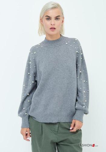 Jersey manga larga cuello redondo con perlas - ph 1