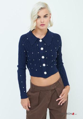 long sleeve with collar Cardigan with buttons with rhinestones - ph 1