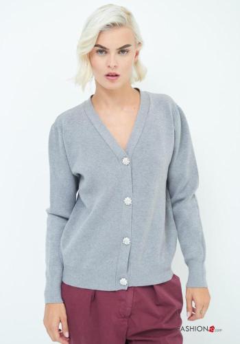 long sleeve Cardigan with buttons with rhinestones with v-neck - ph 1