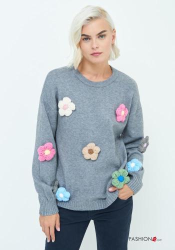 Camisola manga comprida gola redonda Floral - ph 1